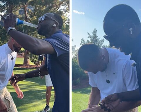 Draymond Green Comically Fails To Chug Beer With Travis Kelce On Golf Course