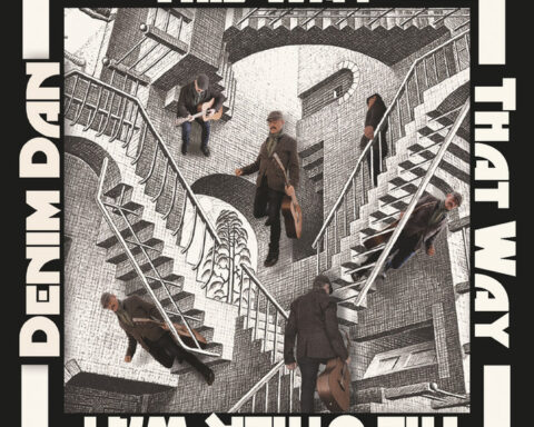 Album cover artwork for "This Way, That Way, The Other Way" which sees Denim Dan climbing some stairs and they are surrounded by a variety of stairs.