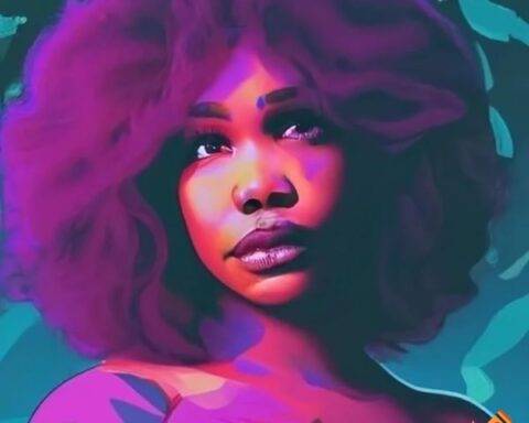 Official single cover artwork for "SZA 4 NGAZ" by OTH€LLO which sees an African woman with afro hair filtered completely purple while the background is a contrasting light blue.