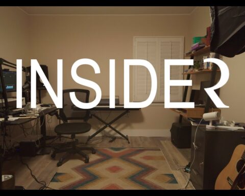 YouTube title slide of "Insider" by Dylan Case which sees the room Dylan Case performs in with the title in white lettering.