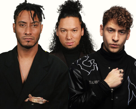 Promotional image for "Keloke" featuring Bla-De which sees a photoshopped image of Sunnery James & Ryan Marciano standing next to Gian Varela.