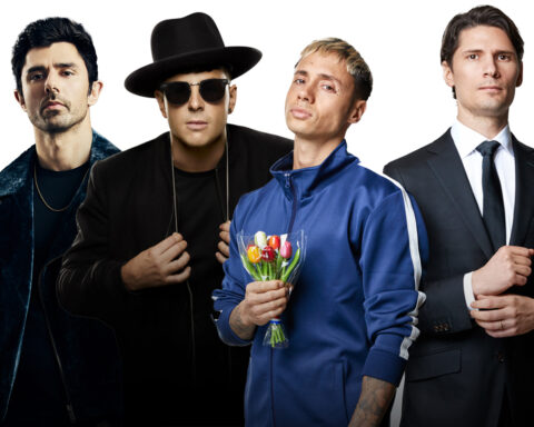Promotional photo for "Eternity" which sees a photoshopped image that overlays Timmy Trumpet with KSHMR and Bassjackers.