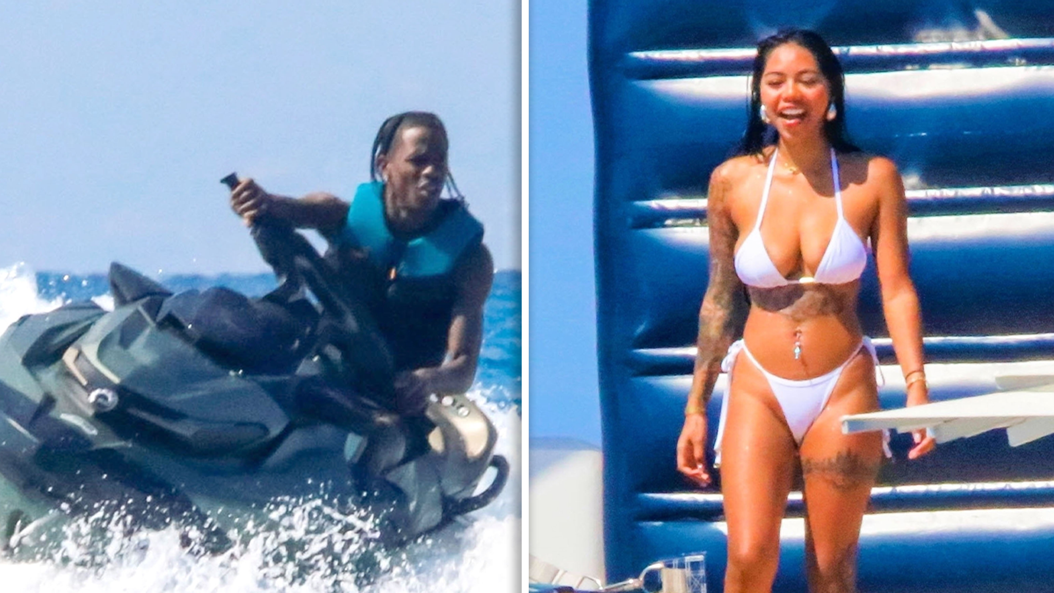 Travis Scott Jet Skis in Ibiza with Friends, Sexy Model Joins on Yacht